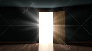 4K Light and particles in a room through the opening door