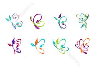 butterfly, logo, beauty, spa, relax, yoga, lifestyle, abstract butterflies set of symbol icon vector design