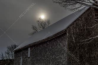 Cold Sun Over Old Barn in January