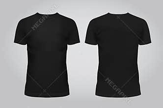 Vector illustration of design template black men T-shirt, front and back on a light background. Contains