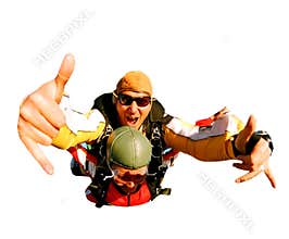 Tandem skydivers in action