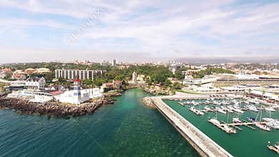 Lighthouse and marina of Cascais Portugal aerial view
