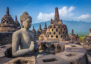 Buddha statue in Borobudur Temple, Java island, Indonesia.