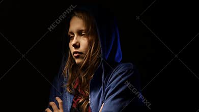 Stressed teen girl fear of something. 4K