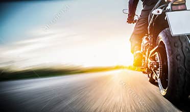 Motorbike on the road riding. having fun riding the empty road o