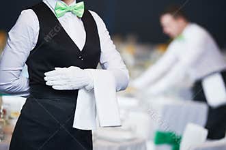 Catering service. waitress on duty in restaurant