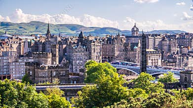 View of Edinburgh city on Calton Hill, Scotland.