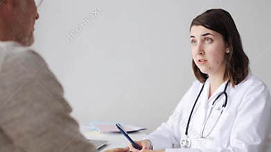 Senior man and doctor meeting at hospital 53