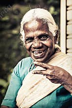 Happy old indian woman. Elderly wrinkles