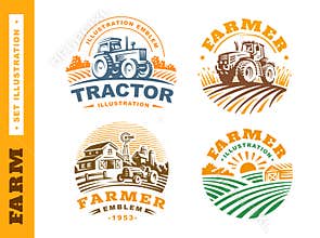 Set Illustration farm logo on dark background