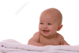 Happy baby on blanket right