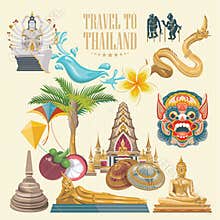 Travel Thailand landmarks set. Thai vector icons.