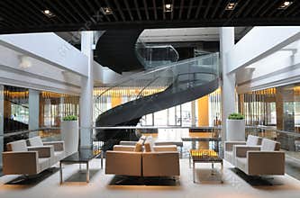 The hotel lobby atrium