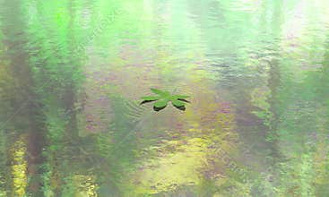 Leaf floating calm water scene background