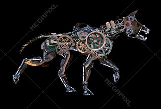 Steampunk Robot Cyborg Dog Isolated