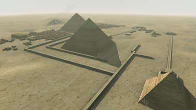 Rotating above a 3D animation of the Giza platform Egypt. Loop-able