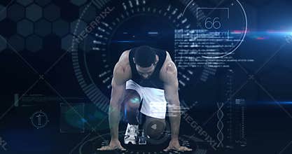 Athlete man running from the starting block