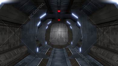 Endless corridor with sci-fi interior