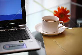 Computer and coffee
