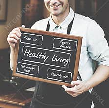 Healthy Living Wellness Diet Exercise Words Graphic Concept
