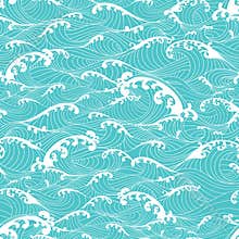 Ocean waves, pattern seamless background hand drawn Asian style