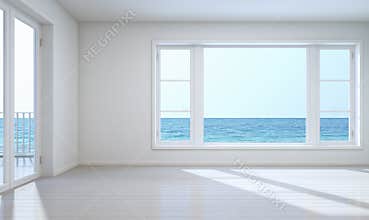 Empty room sea view with clipping path for background