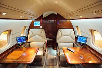 Interior of jet airplane