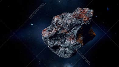 Flying asteroid, meteorite to Earth. outer space. Armageddon. 3d rendering
