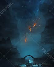 Man walking through darkness