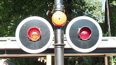 Flashing red lights level crossing