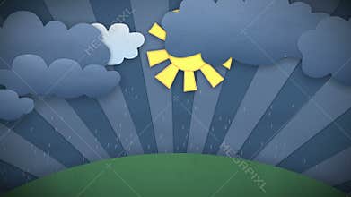 Changing Weather Beautiful illustration. Rain and Sun Concept Time-lapse. Cartoon style 3d animation. HD 1080