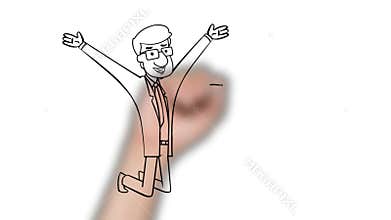 success and wealth concept - cheerful man with money bag