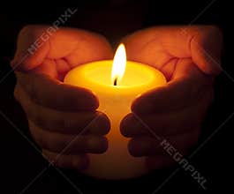 Warm Candle in Cupped Hands