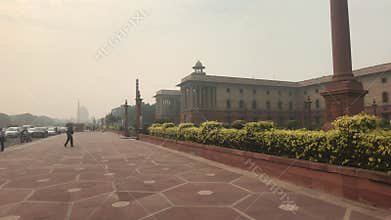 New Delhi, India, November 11, 2019, people walk along historic buildings