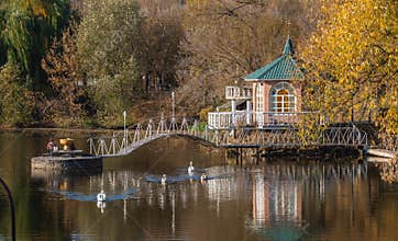 Sunny autumn evening on the blue lake