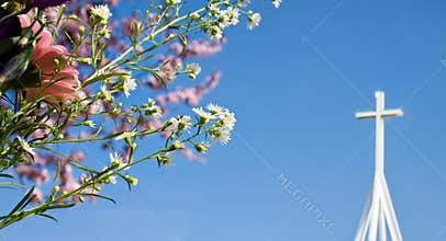 Easter resurrection - spring blossom and cross