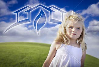 Girl Playing Outside with Ghosted Green House