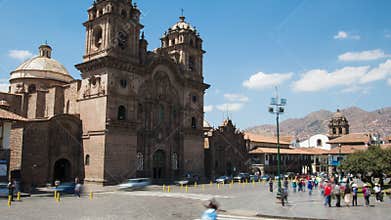 Time lapse of the monastery on Plaza de Armas in Cusco, Peru