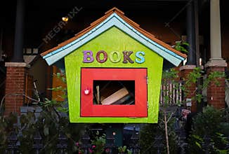 Little Free libruary box with books.  outdoor