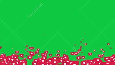 Social Media Love like icon engagement move in from bottom and fade with chroma green screen background
