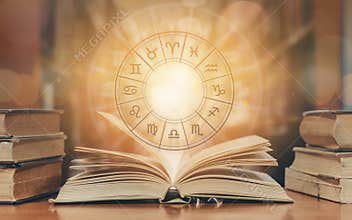 Zodiac sign horoscope astrology and constellation study for foretell and fortune telling education course concept with horoscopic