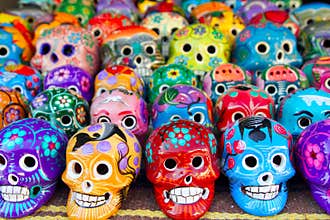 Aztec skulls Mexican Day of the Dead colorful