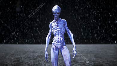 Alien on the moon. Ufo concept. 3d rendering.