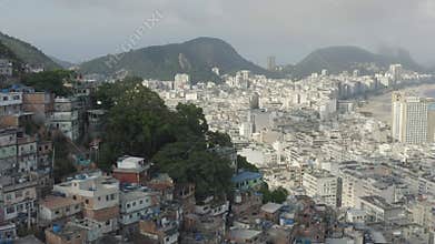 Drone flying over slums in the city of Rio de Janeiro Brazil