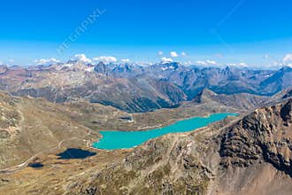Aerial view of Bianco lake from Diavolezza