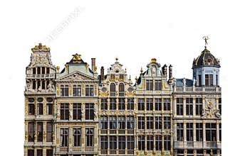 Buildings in Grand Place Square Bruxelles, Belgium isolated on white background