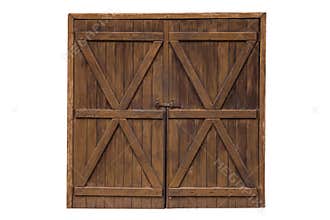 Old wooden door from a barn isolated on white background