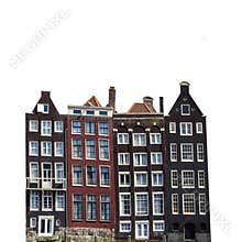 Typical canal houses in Amsterdam  Netherlands isolated on white background