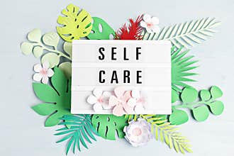 Lightbox with motivation words for self care, positive thinking, mental health, emotional wellness