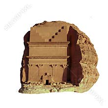 Qasr Al Farid, one of the tomb at the archaeological site Mada`in Saleh also called Al-á¸¤ijr or Hegr, Saudi Arabia. Isolated on w